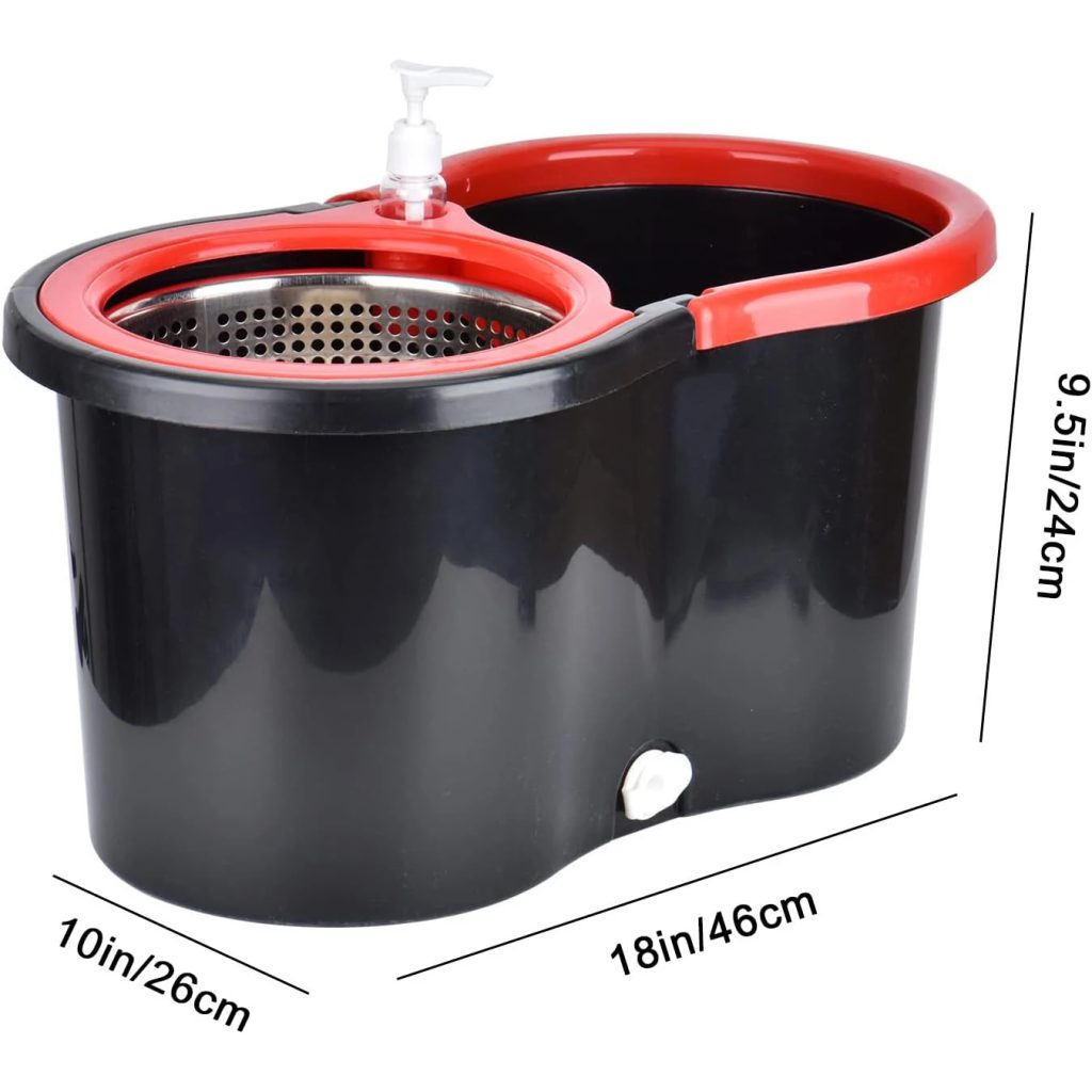 360° Spin Mop Bucket Sets with Wring System in 3 Microfiber Heads, Stainless Steel Basket 61&quote; Extended Handle Floor Cleaning