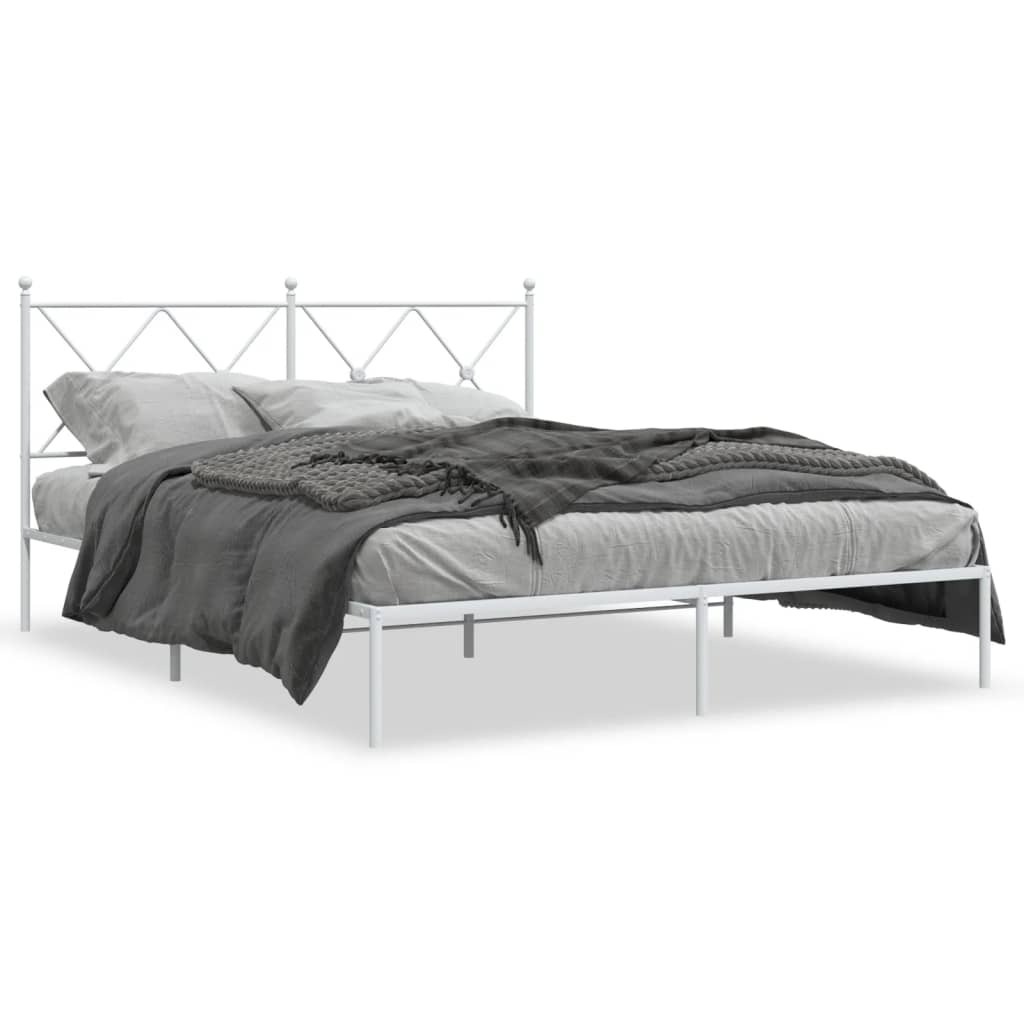 Metal Bed Frame without Mattress with Headboard White 59.1"x78.7
