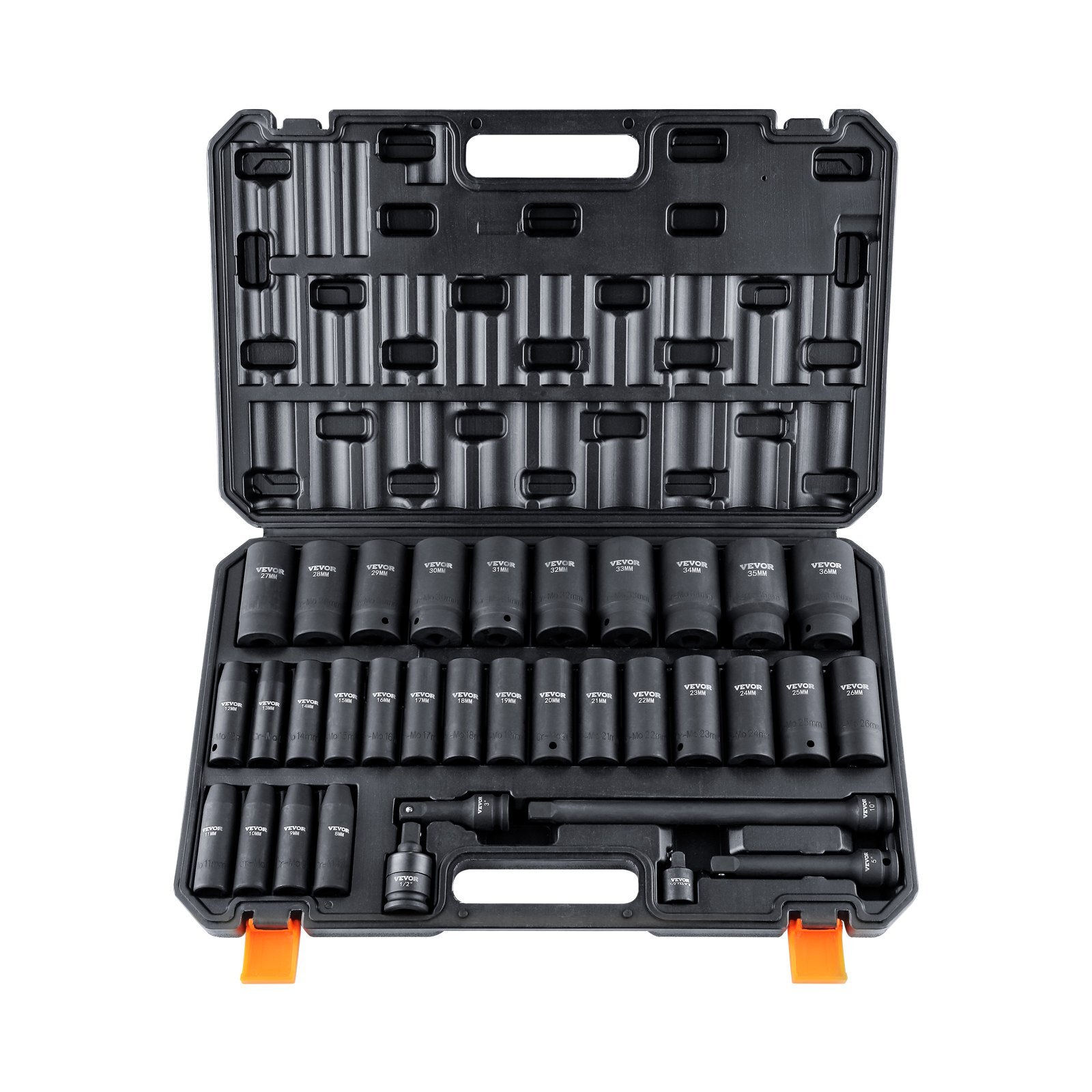 1/2" Drive Deep Impact Socket Set, 34pcs Socket Set Metric ?€8-36mm?‰ 6 Point Cr-MO Alloy Steel for Auto Repair, Rugged Construction, Includes Heavy Duty Storage Case