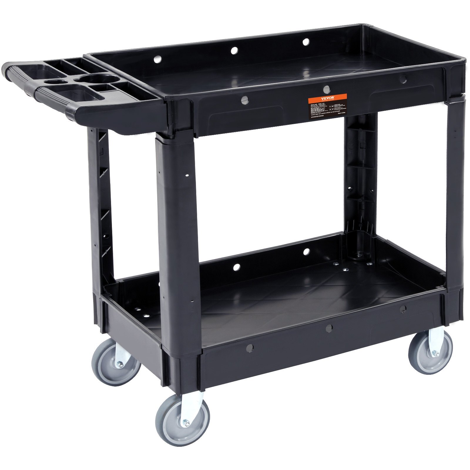 Utility Service Cart, 2 Shelf 550LBS Heavy Duty Plastic Rolling Utility Cart with 360?&deg; Swivel Wheels, Medium Lipped Shelf, Ergonomic Storage Handle for Warehouse/Garage/Cleaning/Office