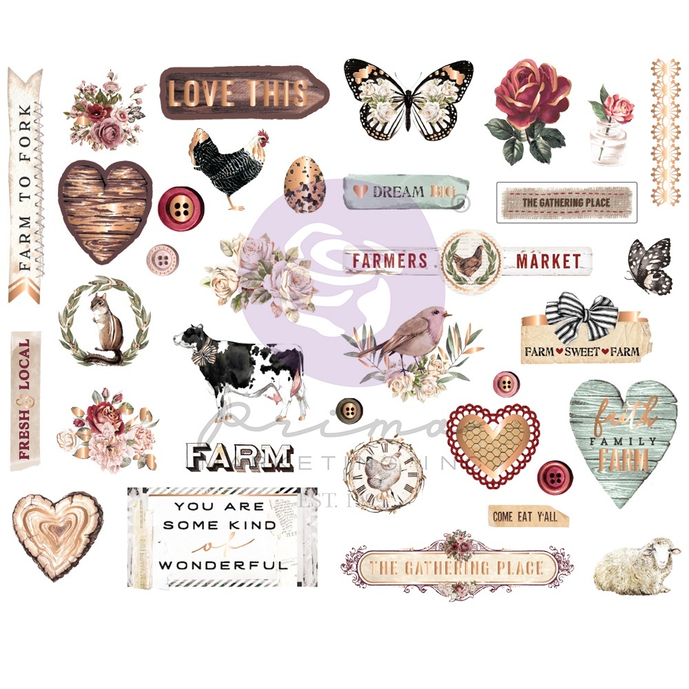 Farm Sweet Farm Chipboard Stickers 35 Per Pkg Shapes W/Foil Accents